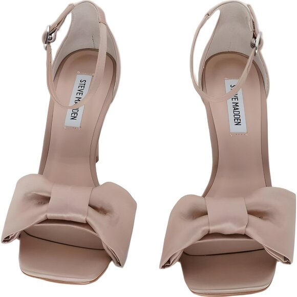 Steve Madden Trusty Heeled Sandal Blush Satin Bow Ankle Strap 8 M US